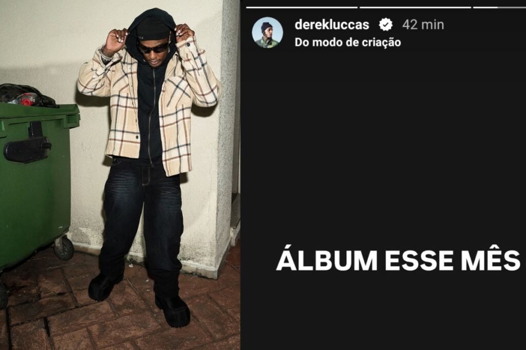 Derek e ao lado o anúncio de seu lançamento, no Instagram