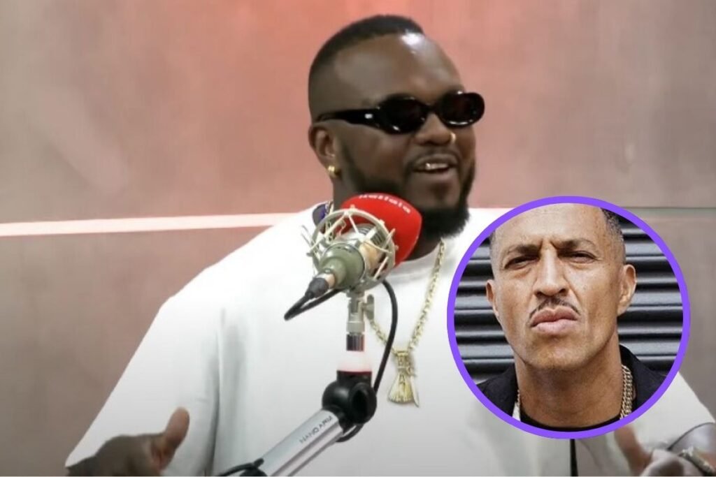 Djonga e ao lado uma foto de Mano Brown