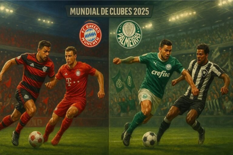 Mundial de Clubes 2025 ilustração do jogo Flamengo x Bayern | Palmeiras x Botafogo