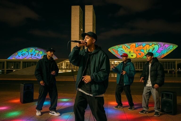 Rappers fazendo uma batalha em Brasília em frente ao congresso