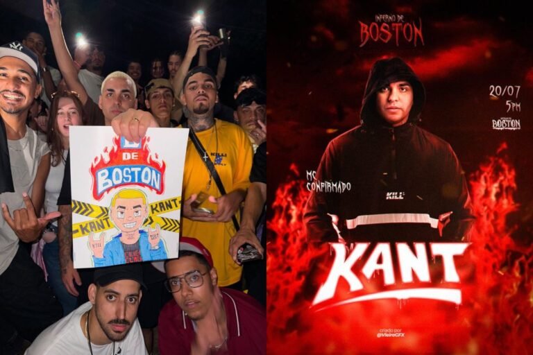 Kant com a folhinha de batalha, ao lado o flyer com o anúncio de sua participação