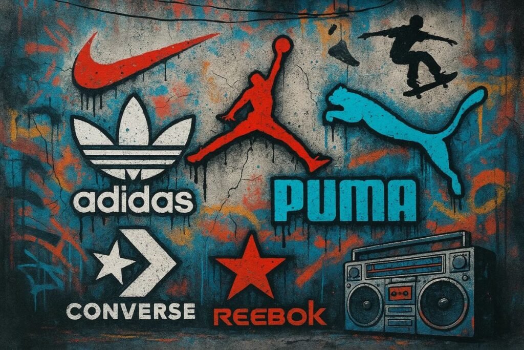 Logos pixadas em uma parede