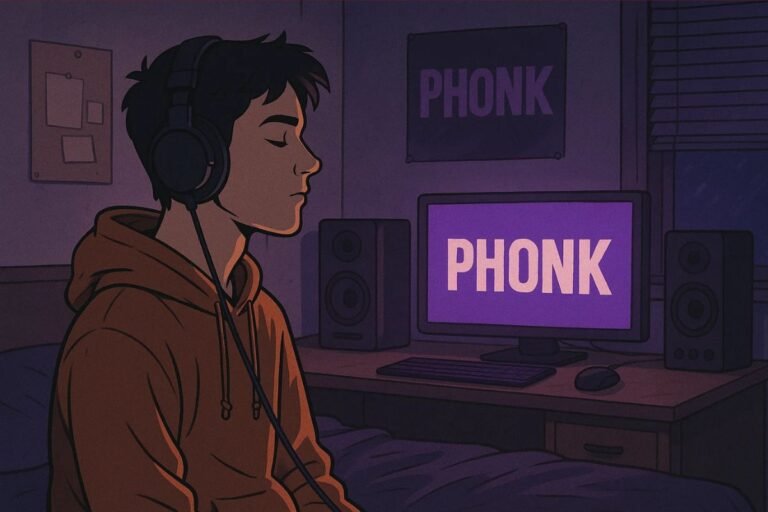Um jovem no quarto ouvindo Phonk (animação)