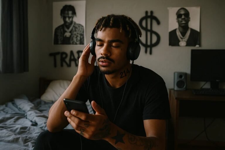 Um rapaz ouvindo diferentes subgêneros do trap