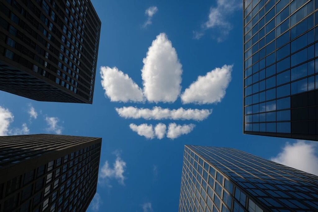 Trefoil no céu azul em formato de nuvens