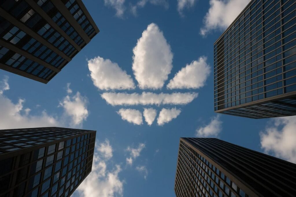 Trefoil no céu azul em formato de nuvens