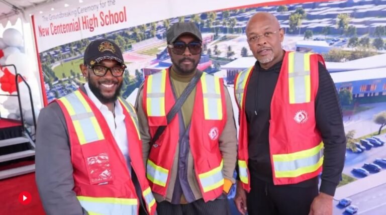 Kendrick Lamar, Dr. Dre e will.i.am comparecem à cerimônia de início das obras da Centennial High School