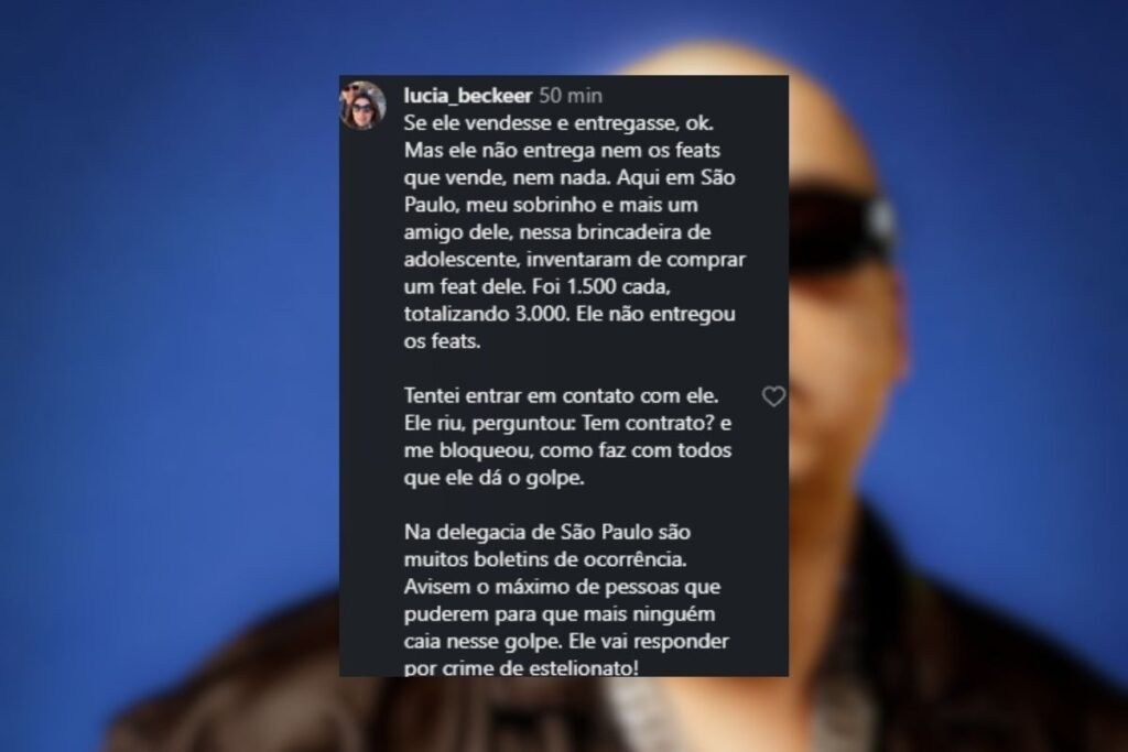 Print alegando que artista não cumpriu por feats pagos